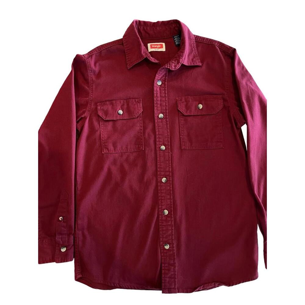 Wrangler Shirt Comfort Flex Mens Denim Twill Long Sleeve Button Up Sz Small